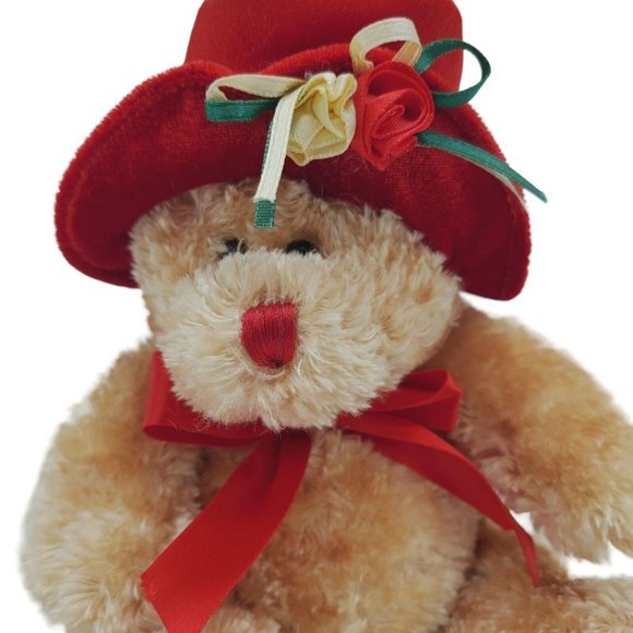 Dan Dee Collector Choice Fuzzy Teddy Bear Plush Red Hat Rose Stuffed Animal 10" - Picture 5 of 7